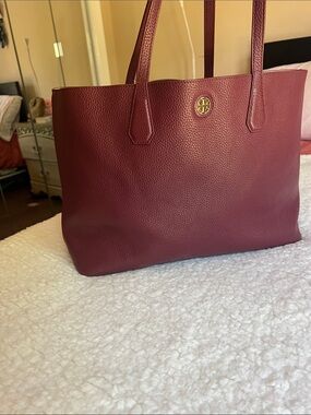 Tory Burch Deep Burgundy Pebbled Leather Tote